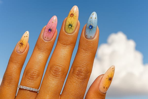 Manucure colorée avec nail art pastel et strass – tendance 2025